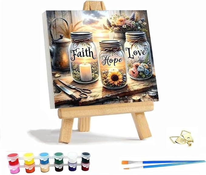 VIGEGU Faith,Hope,Love Paint by Numbers Kit for Adults with Frame | Paint by Number for Beginner DIY Wishing Bottle Adult Paint by Number Kits for Home Decor 12x12inch
