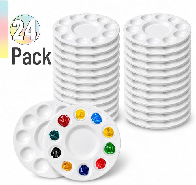 Mr. Pen-Bulk Round Paint Tray Palettes, 24 Pack | Plastic White Palettes for Students, Kids, DIY, Craft, Art Class, Painting, Paint Holder