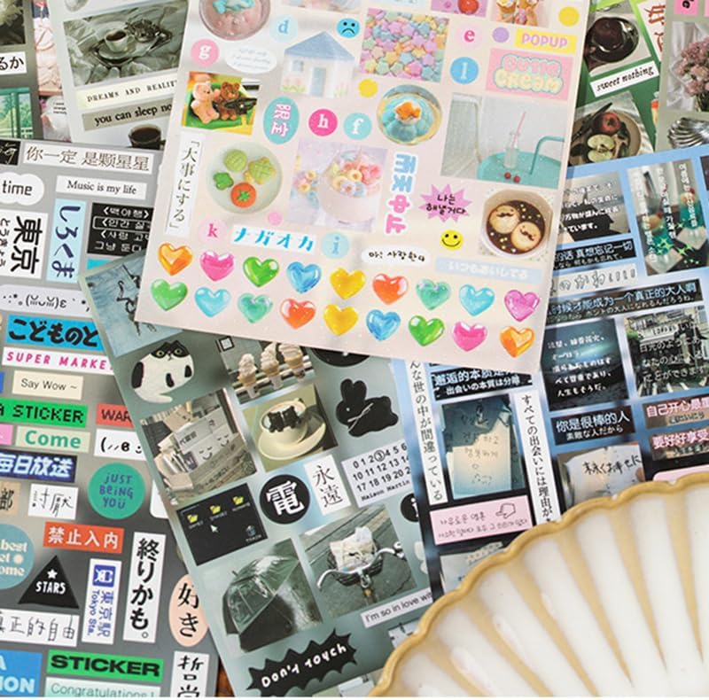 Japanese Sticker Book,Kawaii Sticker Book Japanese Manga Style Heisei Retro Scrapbooking for Journaling Vintage Aesthetic Notebook Decoration