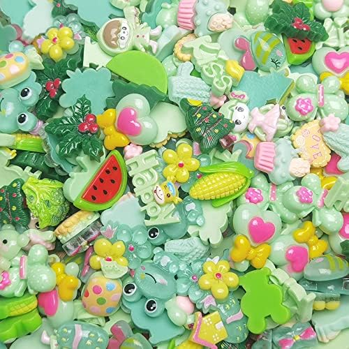 LibiIine 100pcs Christmas Green Mix Lots Flatback Resin Buttons Flat Back Scrapbooking Resin Flatback Craft (Green)
