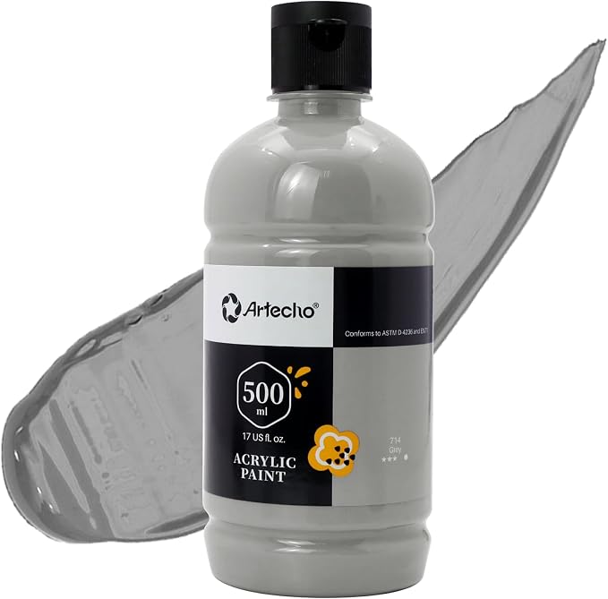 Artecho Grey Acrylic Paint 500ml / 17oz Large Bottle