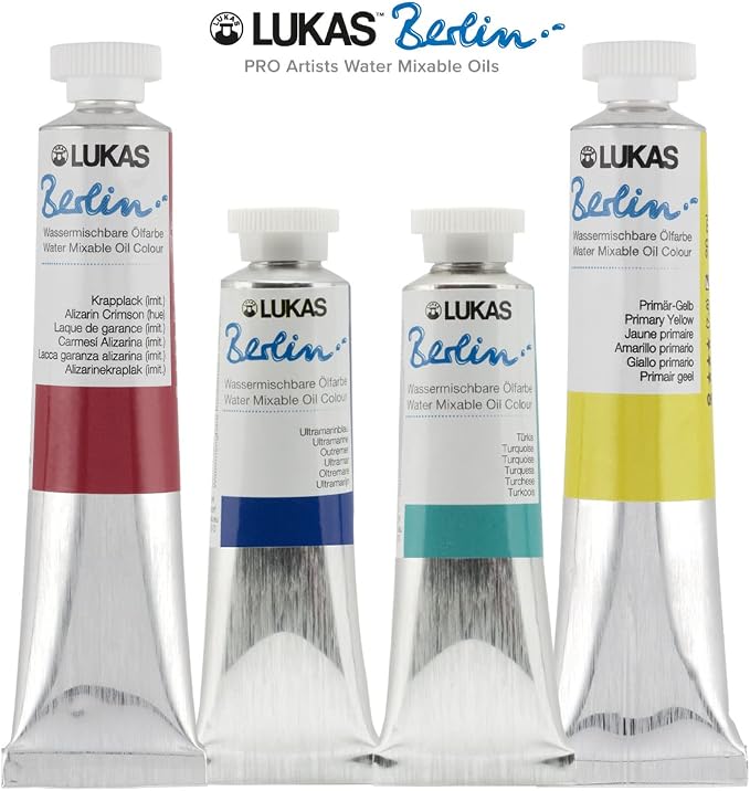 Lukas Water Mixable Oil Paint - Eco-Friendly, 37ml Greens Set of 5, Solvent-Free Artist Oil Paint with Lightfast Pigments and Beeswax for Smooth Consistency, Water Soluble, Quick-Drying