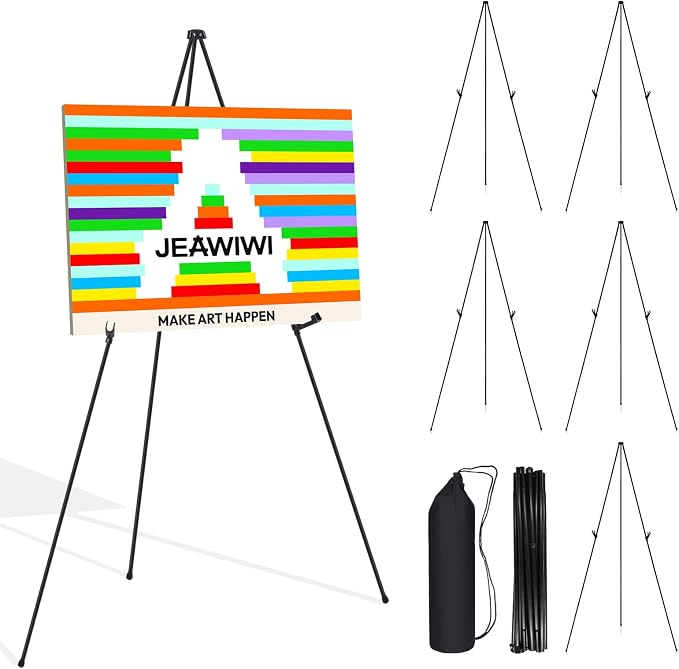JEAWIWI 6 Pcs Lifhtweight Easel Stand, 66 Inch, Black, with Portable Bags | Adjustable Folding Metal Easel for Wedding Sign Stand, Display Show, Arts, Poster, with Portable Bags