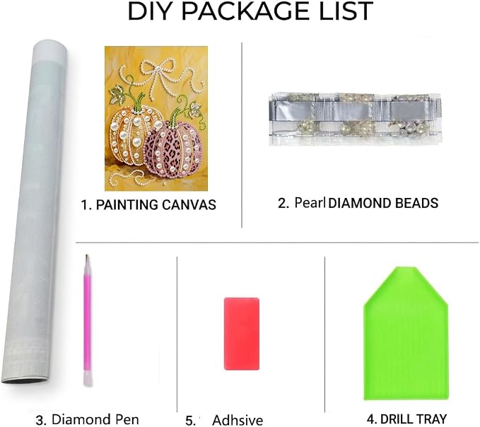 Morudeor Pumpkin Diamond Art Pearl Painting Kits for Adults,Special Shape Diamond Art Kits for Fall, DIY 3D Plastic Pearl Painting Kit for Home Decoration 12 × 16 inch