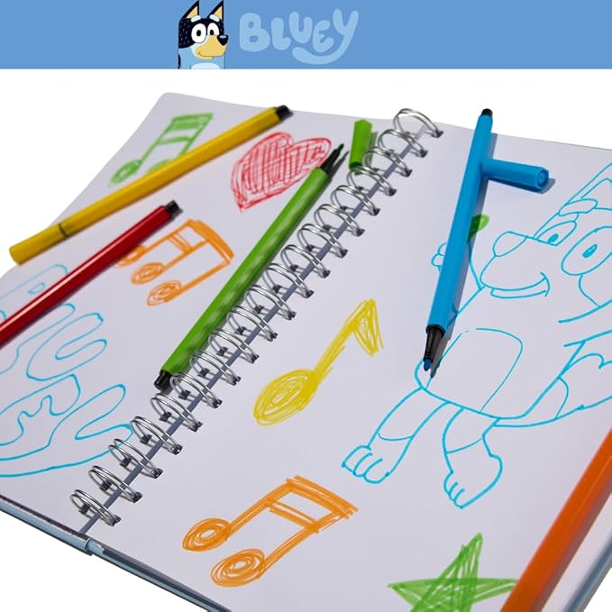 Bluey Sketchbook for Kids with Washable Markers, 86 Blank Pages Spiral Bound, Light Blue