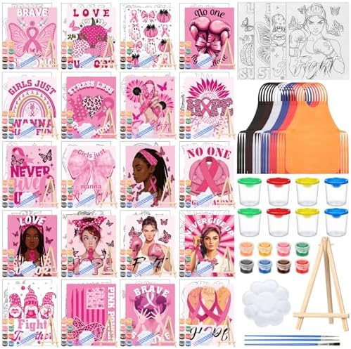 Sherr 140 Pcs 20 Set Pre Drawn Canvas Painting Kit, Breast Cancer Awareness