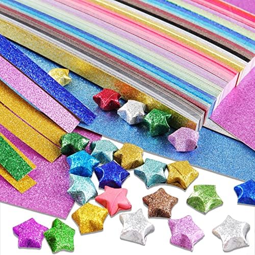 Mluchee 360 Sheets Folding Stars Paper Strips - 18 Colors Glitter Lucky Stars Papers Colorful Decoration Folding Paper for Thanksgiving Christmas Gifts, School Teaching, DIY Projects