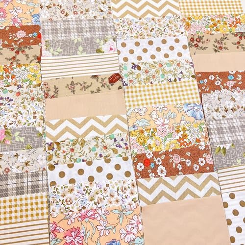 Cotton Fabric DIY Making Supplies Quilting Patchwork Fabric Fat Quarter Bundles DIY for Quilting Cotton Patchwork Cushions (42pcs Brown, 9.8" x 9.8")