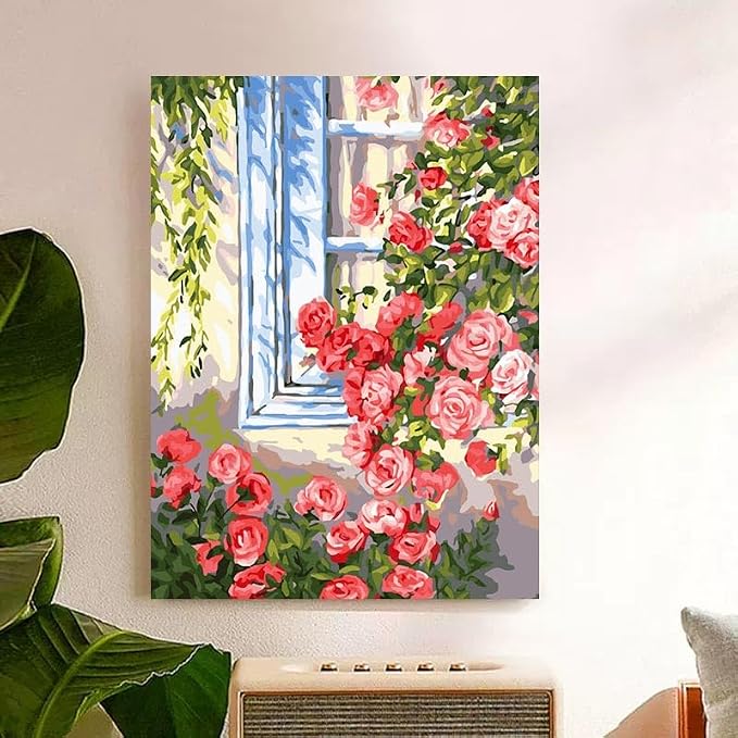 ZRIZQ Paint by Numbers Kit for Adults Beginner,Flowers Window,16x20