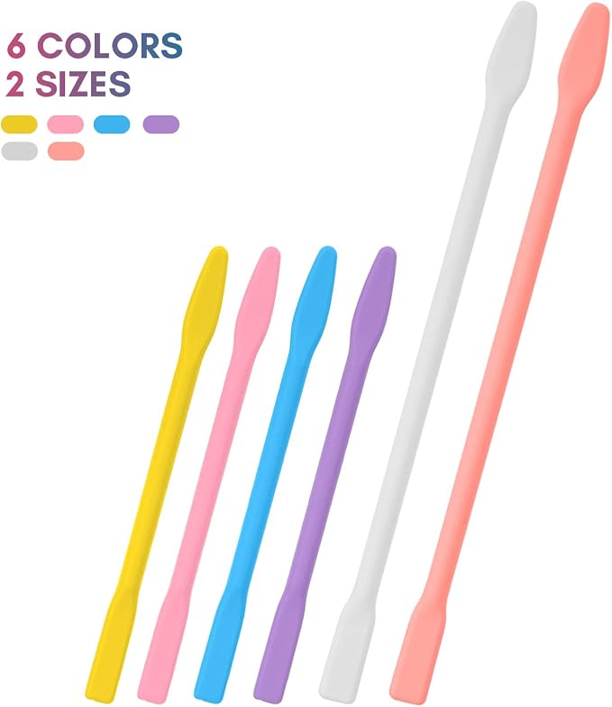 Gartful 6pcs Silicone Resin Stir Sticks, Reusable Silicone Stirring Rods, Epoxy Stir Sticks Craft Tools for Mixing Resin, Paint, Liquid, Making Glitter Tumblers, Orange White & Yellow Pink Blue Purple