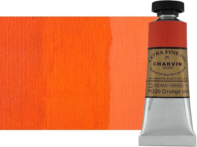 Charvin Extra Fine Oil Paint, Indian Orange 20 ml - Triple-Milled, Rich Texture, Poppy Oil-Based, Light-Fast, Handmade, Archival Quality