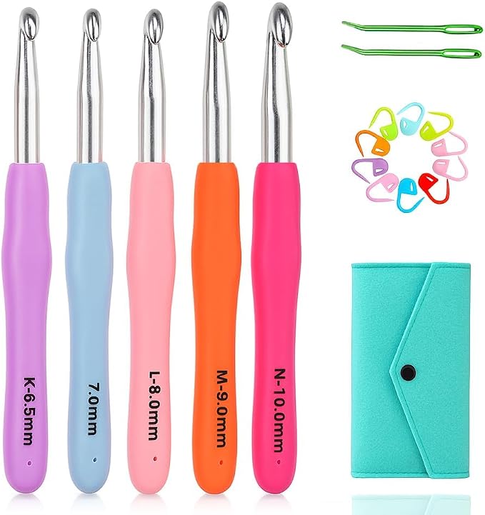 Yarniss Large Ergonomic Crochet Hooks Set 6.5mm 7.0mm 8.0mm 9.0mm 10.0mm | Big Crochet Hooks for Chunky Yarn