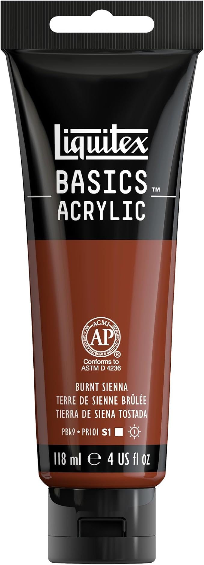 Liquitex BASICS Acrylic Paint, 4-oz Tube, Burnt Sienna | Medium Viscosity, Satin Finish, Lightfast, Fine Art Pigments, Range of Opacities, Easy Blending