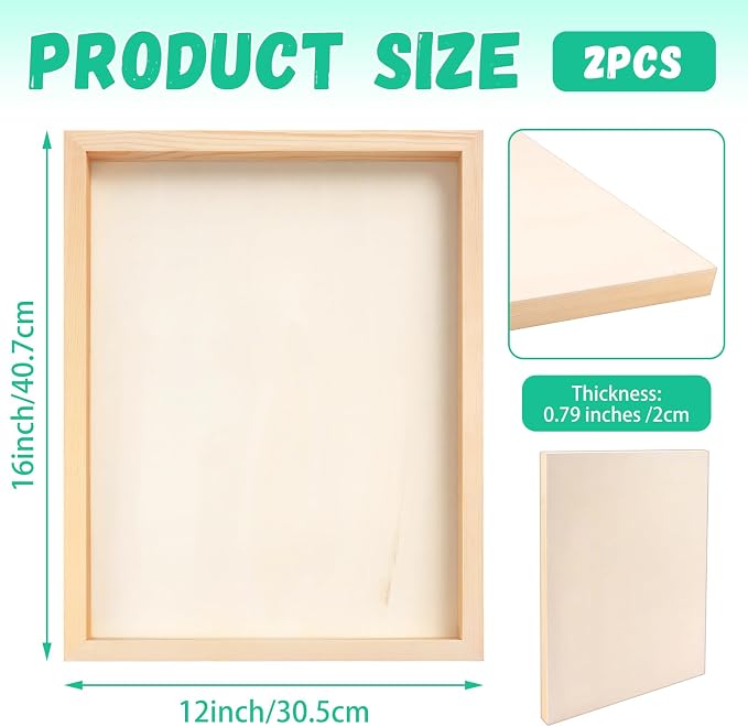 FSWCCK 2 Pack 12 x 16 inch Wood Panel Boards, Unfinished Wood Canvas Panels for Crafts, Painting Canvas, DIY Art Projects, Pouring, Arts Use with Oils, Acrylics