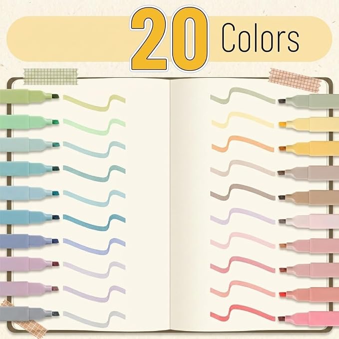 Mr. Pen- Aesthetic Highlighters No Bleed, 20 Pack, Pastel Colors | Chisel Tip, Cute Highlighters Assorted Colors for Journaling, Highlighting, Underlining, Fast Dry, Back to School Supplies
