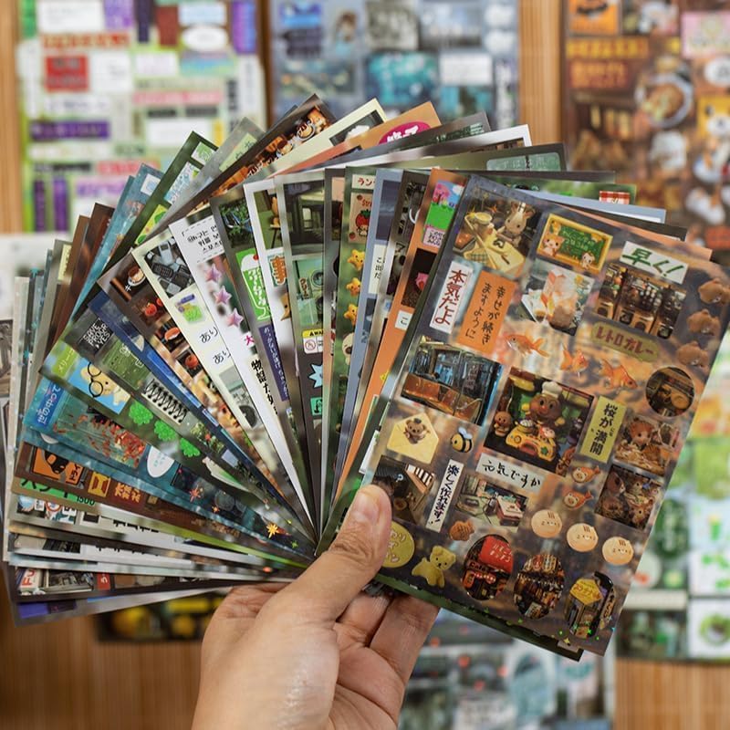 Japanese Sticker Book,990 Pcs Romantic Memory Series Comic Retro Stickers Book for DIY Cute Scrapbooking Journaling Handbook Material Decoration