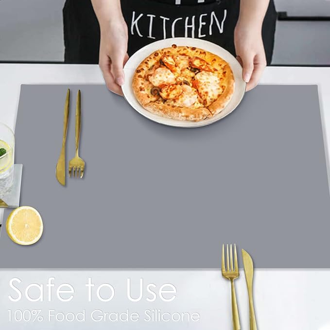 Extra Large Silicone Mats for Kitchen Counter, 27.6'' x16'' Silicone Placemats for Kids, Nonstick Nonskid Silicone Mat for Baking Crafts, Waterproof Heat Resistant Mat Coffee Mat, Dark Gray, 1Pcs