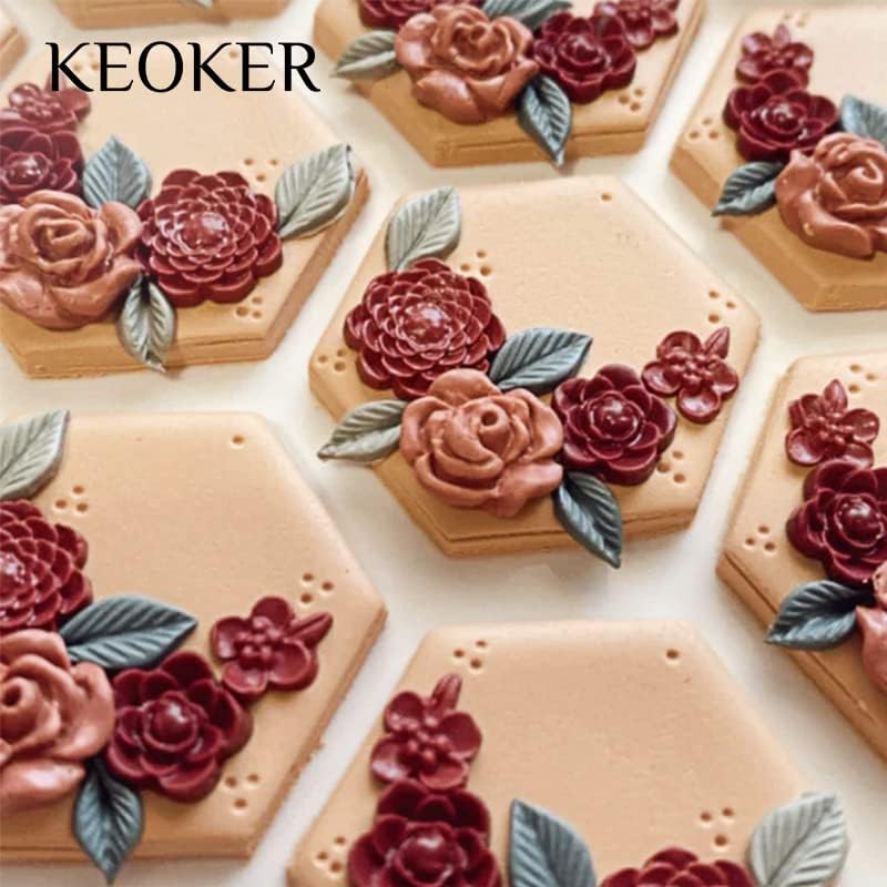KEOKER Flower Polymer Clay Molds - 12 Pcs Rose and Leaves Molds for Polymer Clay Jewelry Making, Daisy Miniature Clay Molds
