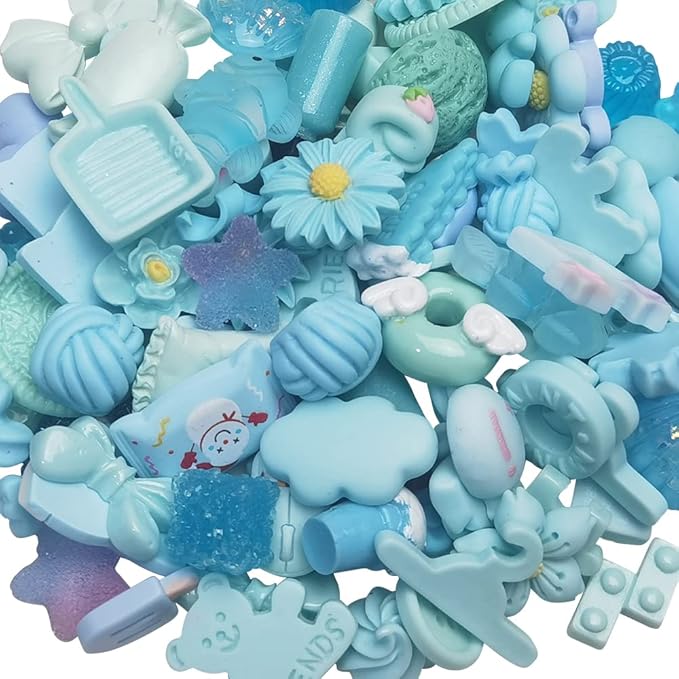 Chenkou Craft 50pcs Lots Mix Assorted Baby-Blue Craft DIY Flatbacks Resin Flat Back Buttons Scrapbooking (Blue)