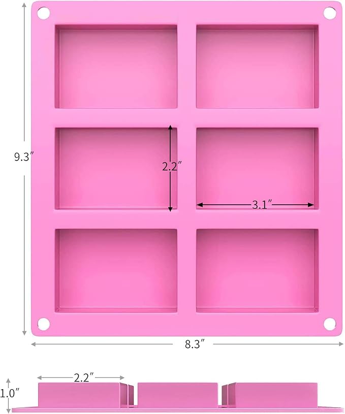 Set of 3, 6 Cavities DIY Handmade Soap Moulds - Cake Pan Molds for Baking, Biscuit Chocolate Mold, Silicone Soap Bar Mold for Homemade Craft, Ice Cube Tray, Pink