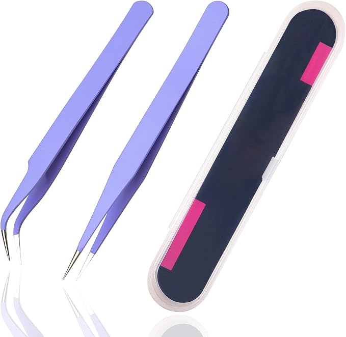 2 Pieces Sticker Tweezers, Cute Craft Tweezers for Stickers, Scrapbooking, Vinyl, Lashes, Electronics, Purple