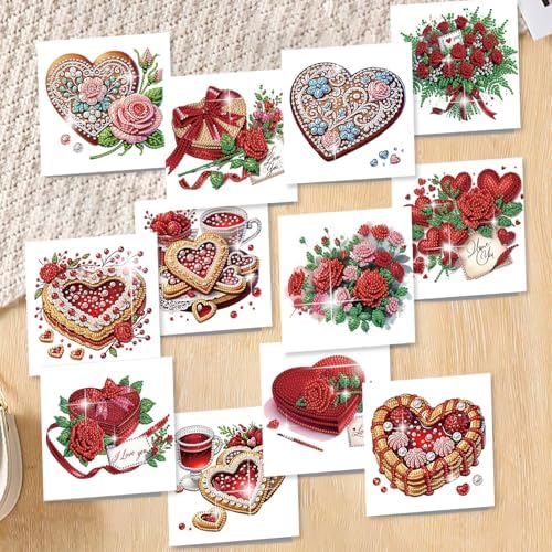 12pcs Diamond Art Painting Cards Valentine's Day Heart Rose Kit