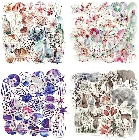 Yoksas 320 Pcs Watercolor Washi Stickers - Forest Nature, Ocean Animals, Sea Beach Aesthetic Stickers for Scrapbooking, Planners, Calendars, Bullet Journal