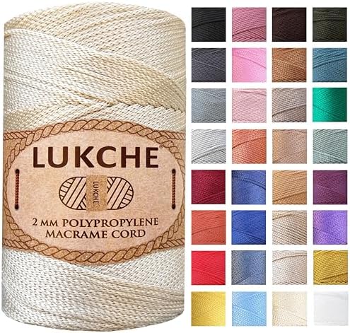 Polyester Macrame Cord 2mm x 251 Yards, 100% Polypropylene Premium Macrame Rope, Colorful Yarn Crochet Macrame Bag Craft for Wall Hangers, Bags, Bottom Plates, Carpets (Vanilla) 1, 2MM-MCRM