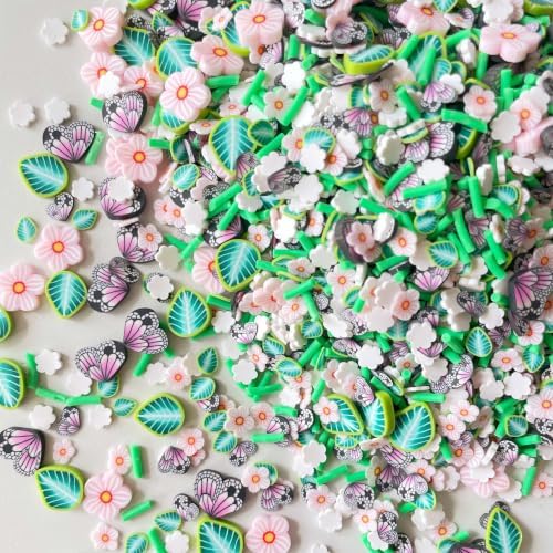 100G Polymer Clay Sprinkles for Crafts, Pink Flower Butterfly Leaves Slices Embellishments for DIY Crafts Nail Art Supplies Cellphone Decoration Accessories (Light Pink)