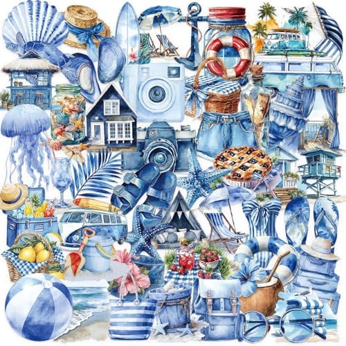 50 Pcs Beach Stickers Waterproof Summer for Scrapbooking