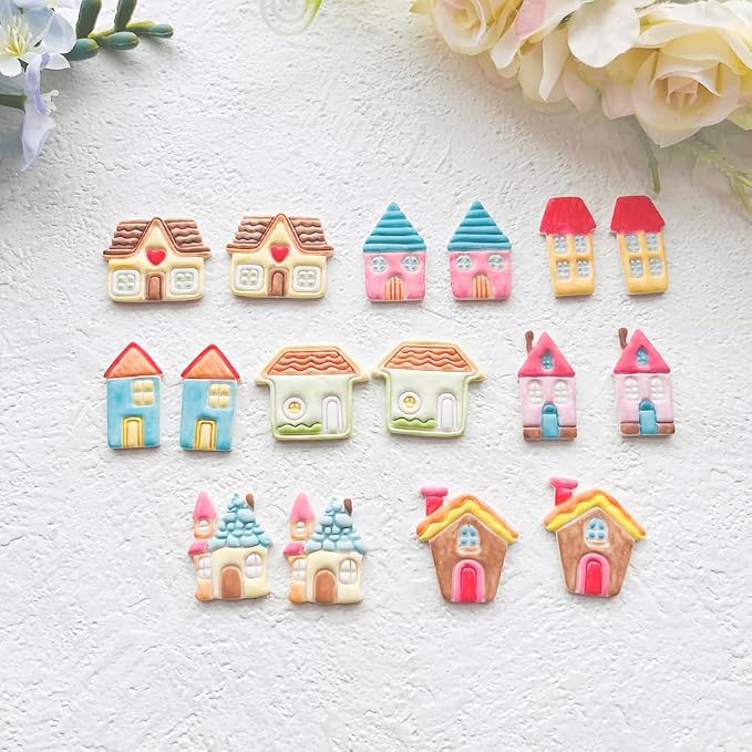 Cozy Cottage Polymer Clay Cutters Set - 8pcs Cute House Shapes for DIY Earring Jewelry, Soft Clay Crafts, Scrapbooking & Miniature Home Decor