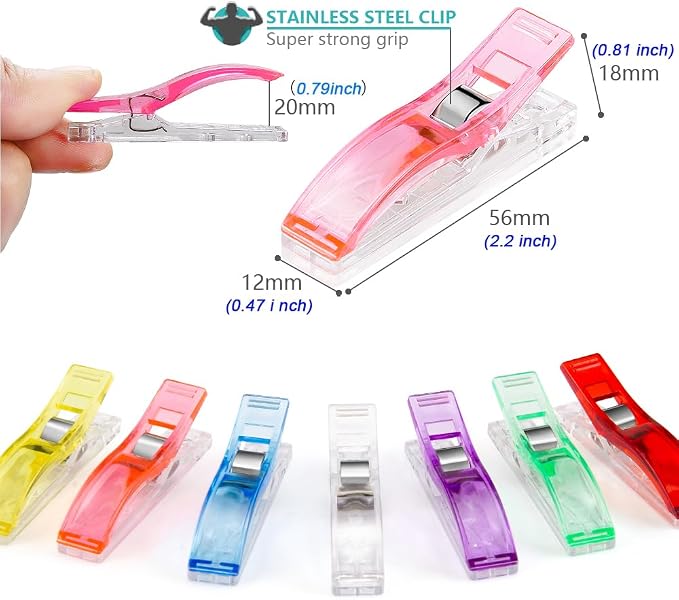 Doukey Large Sewing Clips Fabric Clips 50PCS Jumbo Quilt Clips for Quilting Assorted Colors, Multipurpose Craft Sewing Supplies Quilting Accessories Crafting Tools