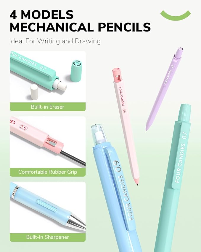 Four Candies 36PCS Mechanical Pencil Set with 624 Lead Refills(Light Green)