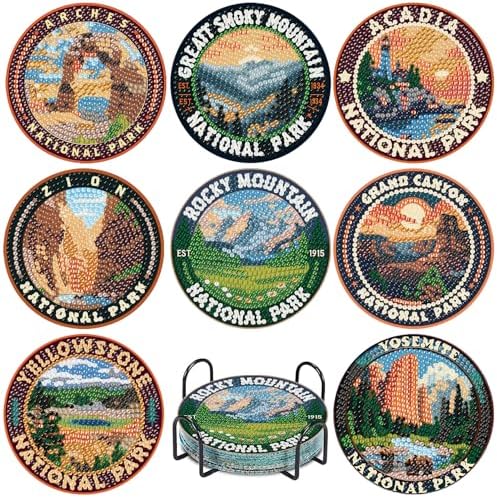 8 Pcs National park Diamond Art Coasters Kits,Diamond Painting Coasters ﻿ ﻿