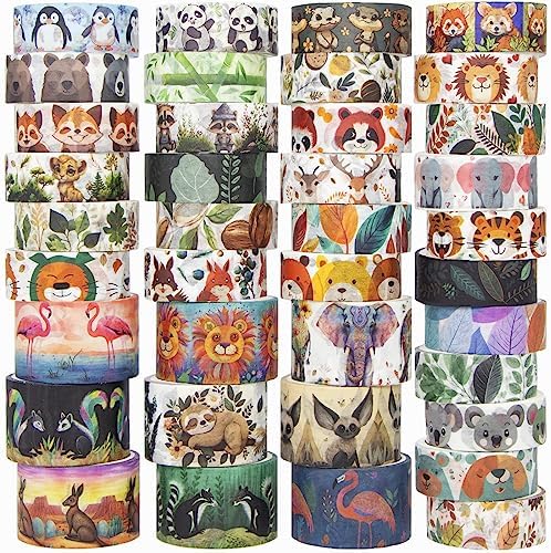 WAPETASHI Cute Washi Tape Set, 38 Rolls Animals Washi Tapes for Journaling Supplies, 25mm & 15mm Wide Kawaii Tape for Scrapbooking, Planners, DIY Crafts, Gift for Kids