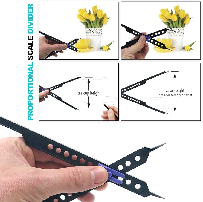 Pixiss Artist 10" Proportional Divider - Drawing Tool for Artists - Gray Scale Value Finder, Color Wheel and Artists View Catcher Finder - Drawing Supplies & Drafting Tools