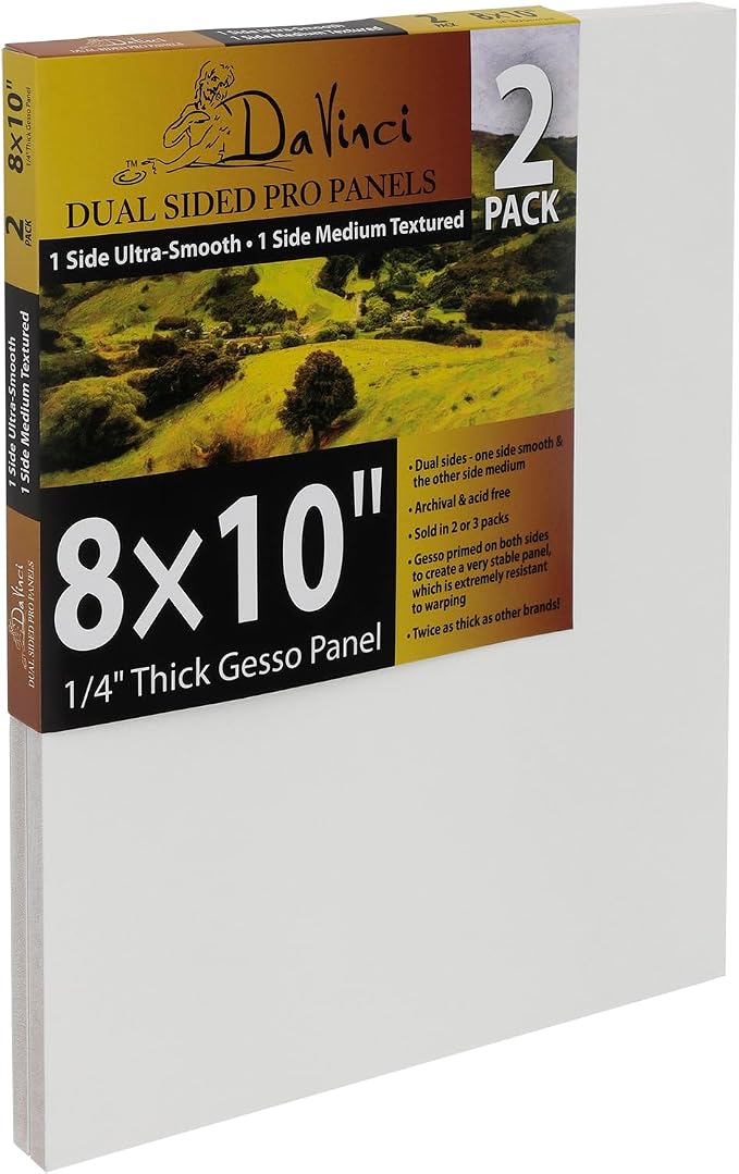 Jerry's Artarama Da Vinci Dual Sided Pro Panel Board - 2-Pack, 8x10" 6mm Deep Panels for Painting - Archival, Acid-Free Art Supplies - Ultra-Smooth & Medium Textured Paint Surfaces