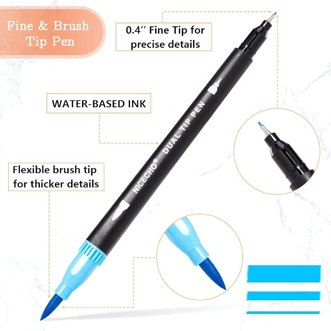 Dual Brush Art Marker Pens, 60 Colors Markers for Adult Coloring Books | No Bleeding Quick-Drying Pens, Fineliner & Brush Pen for Journaling, Calligraphy, Drawing, Sketching