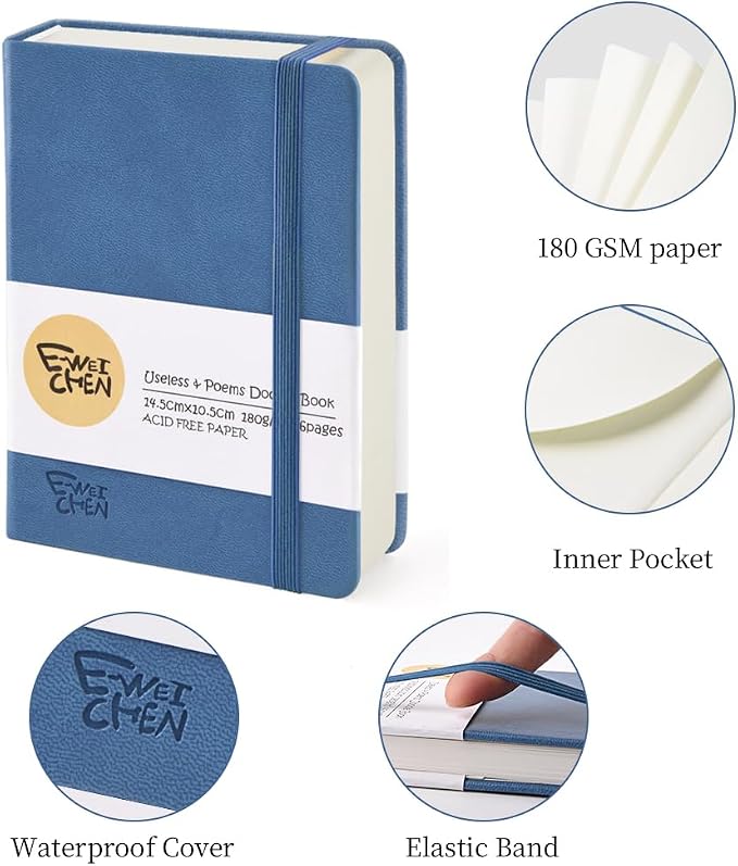 5.7x4.1in Hardcover Blank Sketchbook for Drawing 180gsm 96Pages,Dark Blue
