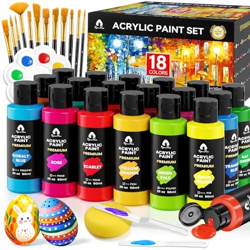 34 Pcs Acrylic Paint Set, 18 Colors 2oz/60ml Rich Pigments (Classic)