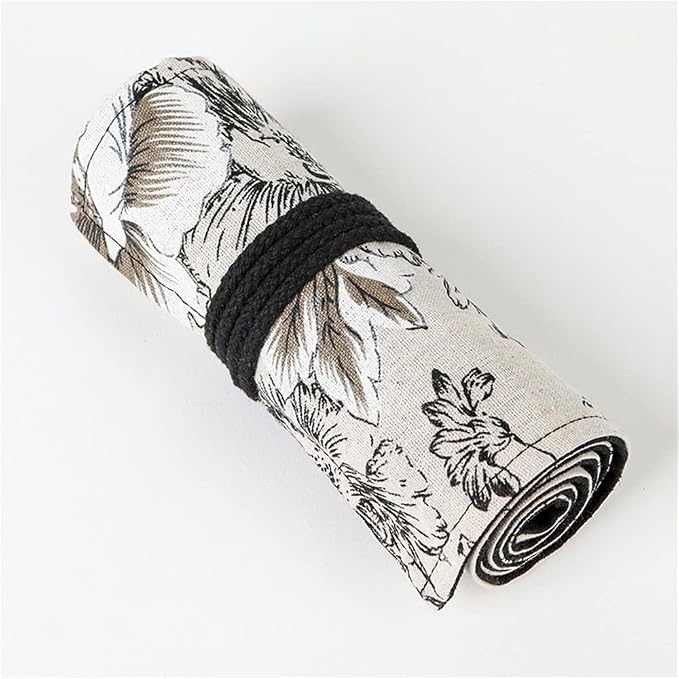 DIYOMR 24/36/72 Slots Pencil Wrap Pencil Rolls, Artist Colored Pencils Roll Up Bag Short Brushes Pouch Case Pencils Organizer for Drawing Coloring and Sketching,No Pencils (Peony Flower, 36slots)