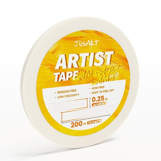 JusArt Artist Tape for Watercolor Paper, 1/4 inch Wide 200FT Long | For Masking, Painting and Crafting, White Art Tape, Acid Free, Low Tack