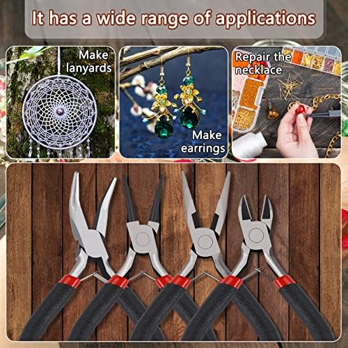 URSKYTOUS 4Pcs Jewelry Pliers Set Jewelry Making Pliers Tools Kit Include Jewelry Making Needle Nose Chain Nose Round Bent Pliers Wire Cutter for Bracelet Beading Craft Jewelry Making Supplies (Black)