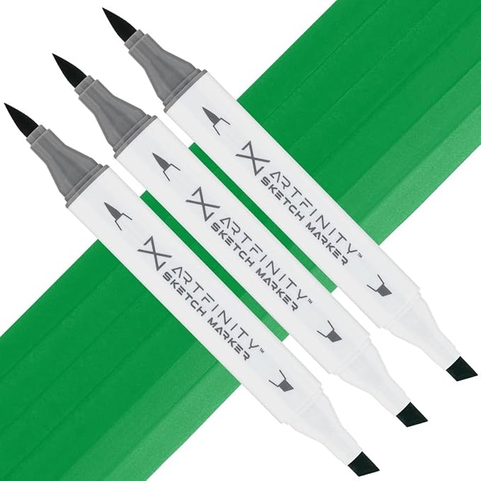Artfinity Sketch Markers - Set of 3 - Emerald BG3-7, Vibrant, Professional, Dye-Based Alcohol Markers for Artists, Drawing, Travel, & More