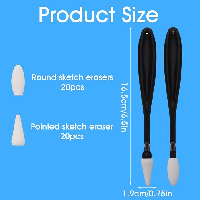 2pcs Paper Art Blending Stumps, Washable Sketch Trimmer, 2 Head Types, 20 Replacement Sponge Wipes, Sketch Drawing Tools Ideal for Highlighting, Shadowing, and Correcting Drawing