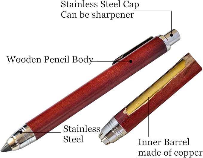 5.6mm Lead Holder Sketching Mechanical Pencil Retractable Drawing Charcoal Pencil Automatic Wooden Sketch Pencil with Gift Box for Artists Beginners Engineers Graphing Crafting School Art Supplies