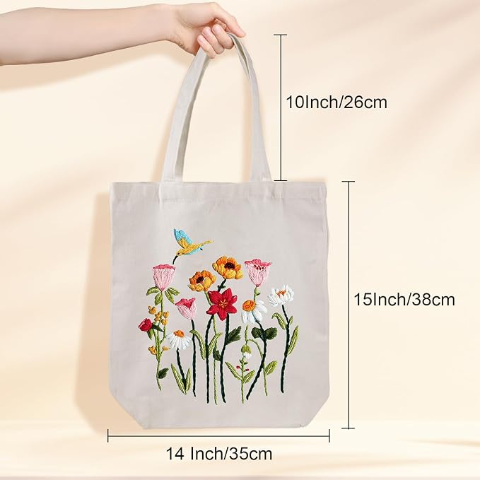 Louise Maelys Canvas Tote Bag Embroidery Kit, Hummingbird Floral Pattern
