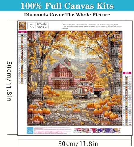RYMILIE Fall Diamond Art Kits for Adults Pumpkin Farm 12x12inch | 5D Stress Relief Diamond Painting Kit for Beginners, DIY Full Round Drill Gem Art Crafts for Home Wall Decor Gift
