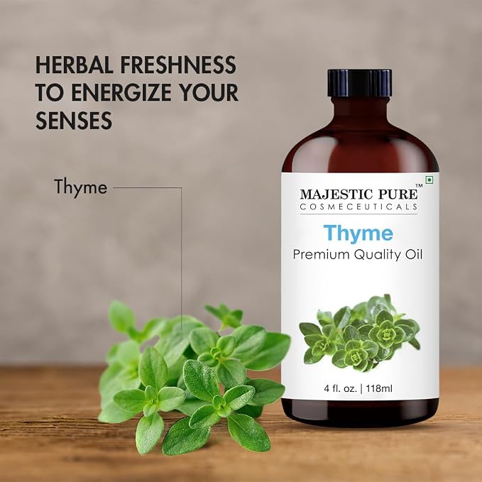 Majestic Pure Thyme Essential Oil for Diffuser - 4 Fl Oz | 100% Pure & Natural Essentials Oils for Humidifier, Air Freshening, Cleaning Home, Bath, spa-inspired self-care routines