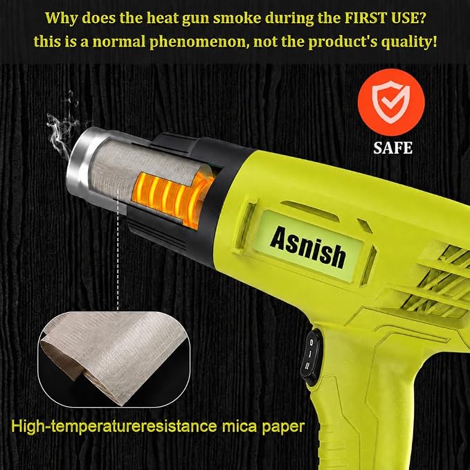 Asnish Heat Gun 1500W, Hot Air Gun Kit Dual Temperature Settings 572℉~932℉
